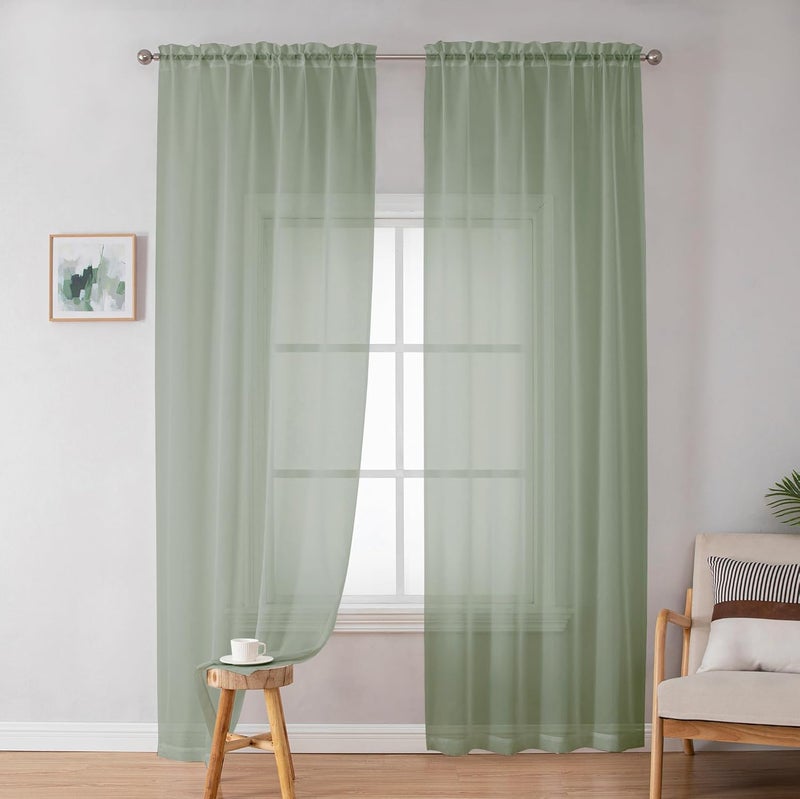 SimpleBrand Sheer Curtains 72 Inches Long 2 Panels for Living Room, Dual Rod Pockets Airy Window Treatments Voile Curtains Sheer Panels Lightweight for Front Back Patio Glass Door, Sage, 42" Width - Image 1