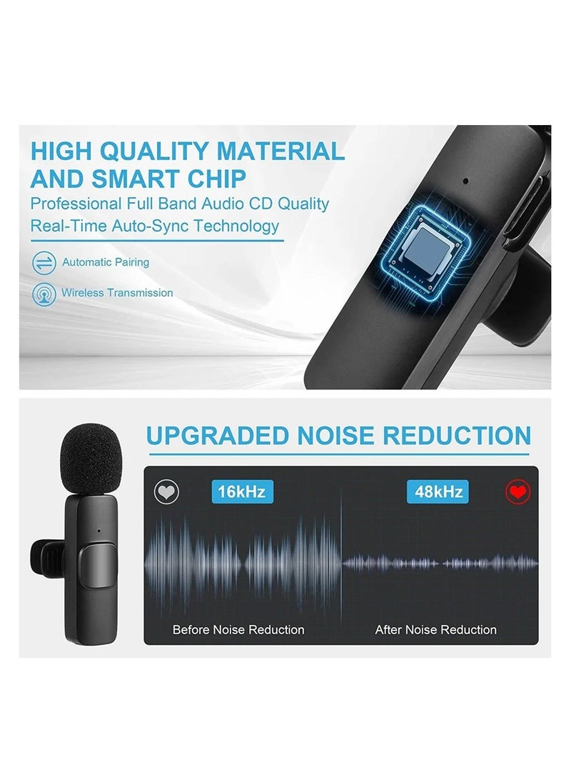 K9 Wireless Dual Microphone Kit - 2in1 Bluetooths Mic for iPhone and Android - Lapel Lavalier Mic for Vlogging, Interviews, Live Streaming
