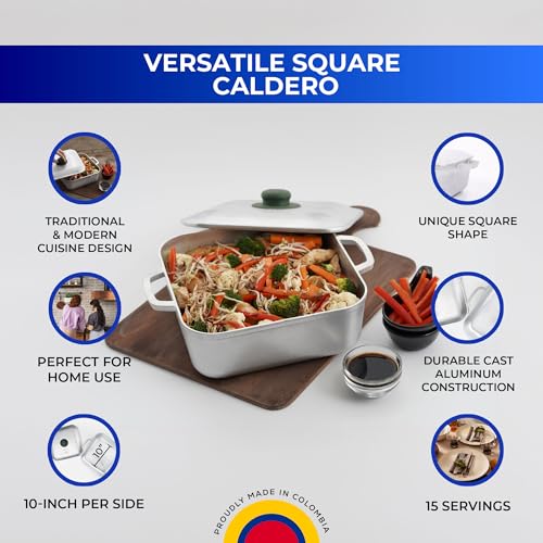 Universal 6 Quart 15 Cups Square Caldero Cast Aluminum Cooking Pot with Lid Oven Safe Dutch Oven Pot for Rice Soups Stews Roasting Everyday Cooking - Image 3