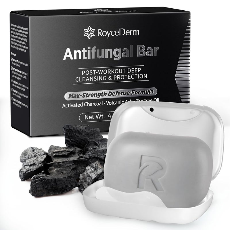 Roycederm Antifungal Soap Bar Helps with Athletes Foot Jock Itch Ringworm for Active Skin Relieves Itching Burning Scaling and Discomfort with Tea Tree Oil Charcoal Volcanic Ash - Image 1