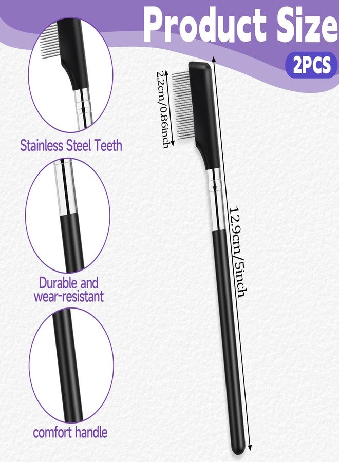 Sliverdew Eyebrow Brush, 2 Pack Metal Eyelash Comb Small Eyelash Brush Eyelash Separator Tool Grooming Eye Lash Separator Grooming Brushes Eyebrow Comb with Metal Teeth Eye Makeup Tool for Women (Medium Handle) - Image 2