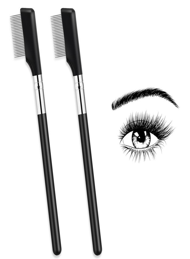 Sliverdew Eyebrow Brush, 2 Pack Metal Eyelash Comb Small Eyelash Brush Eyelash Separator Tool Grooming Eye Lash Separator Grooming Brushes Eyebrow Comb with Metal Teeth Eye Makeup Tool for Women (Medium Handle) - Image 1