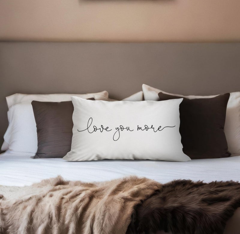 huester Valentine's Day Love You More Throw Pillow Cover,12"X20" Decorative Pillowcase Cushion Cover For Sofa Couch Bed,Home Bedroom Living Room Decor,Wedding Anniversary For Wife Husband Couples (white) - Image 3