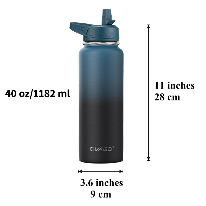 CIVAGO 40 oz Insulated Water Bottle With Straw, Stainless Steel Sports Water Flask Cup with 3 Lids (Straw, Spout and Handle Lid), Double Walled Travel Thermal Canteen Mug, Lavender - Image 4