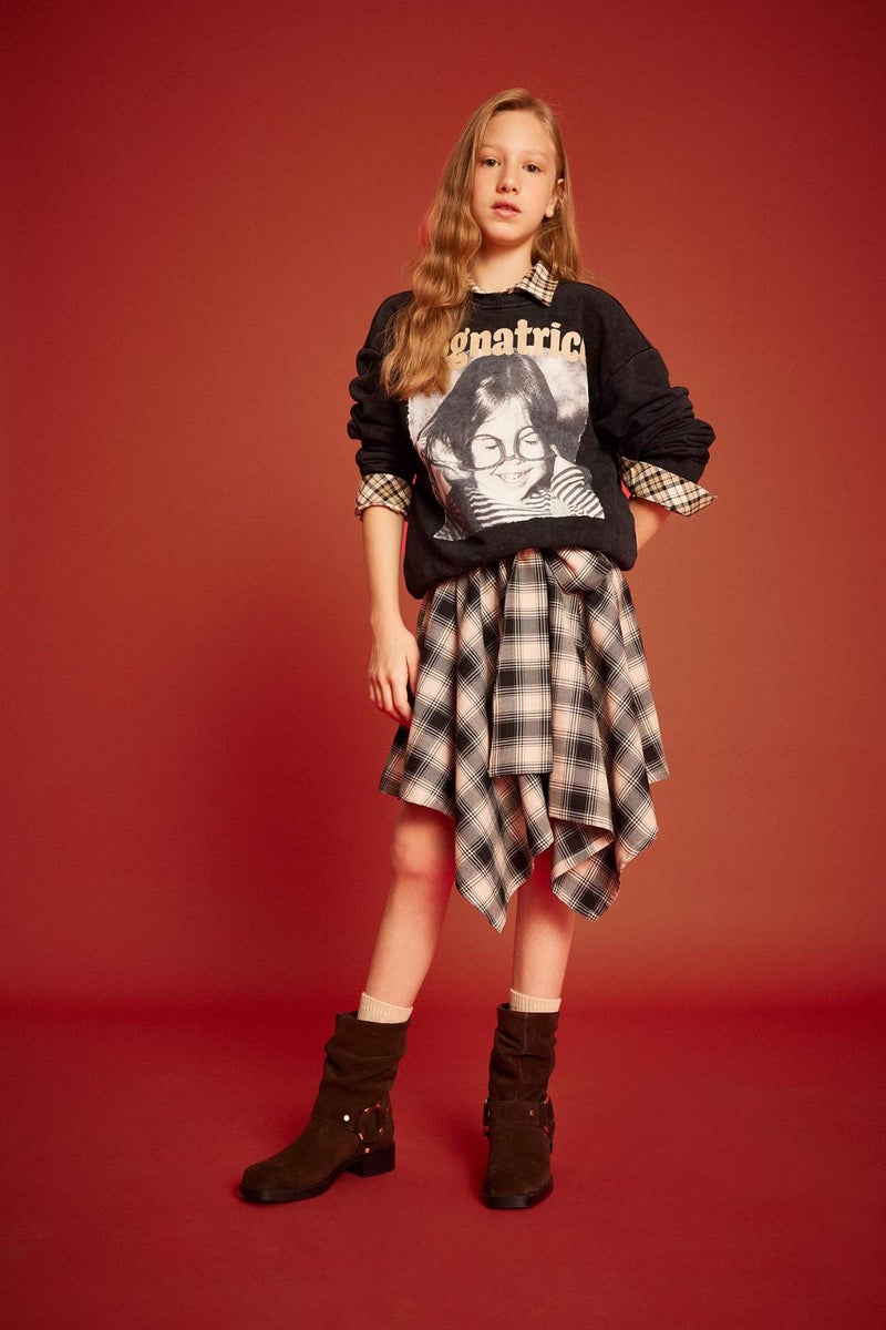 DeFacto Girl Asymmetrical Plaid Skirt - Image 1