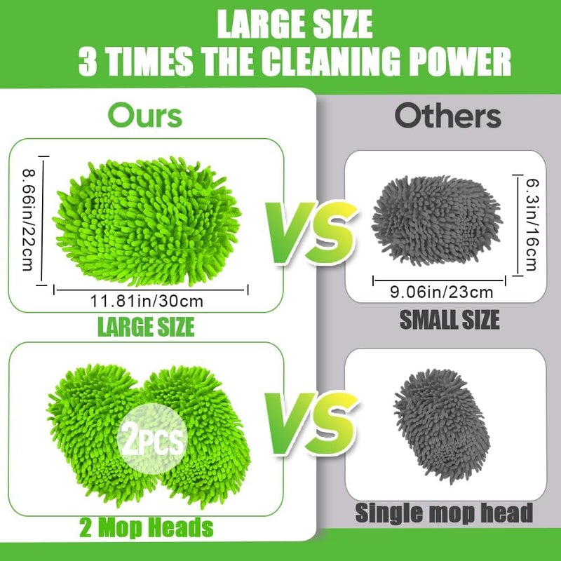 GreatCool 62" Car Wash Brush Kit, 2 x Chenille Microfiber Mop Heads, 1 x 160 cm Aluminum Alloy Pole, Scratch-Free, Green, Suitable for Cars, Trucks, SUVs, RVs, and Household - Image 2