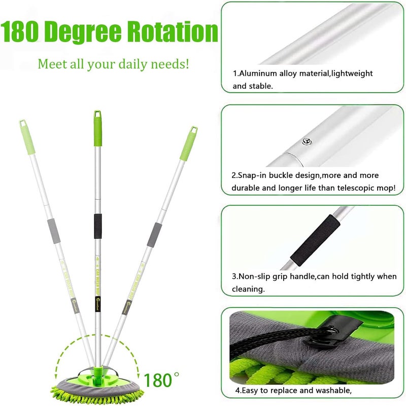 GreatCool 62" Car Wash Brush Kit, 2 x Chenille Microfiber Mop Heads, 1 x 160 cm Aluminum Alloy Pole, Scratch-Free, Green, Suitable for Cars, Trucks, SUVs, RVs, and Household - Image 4