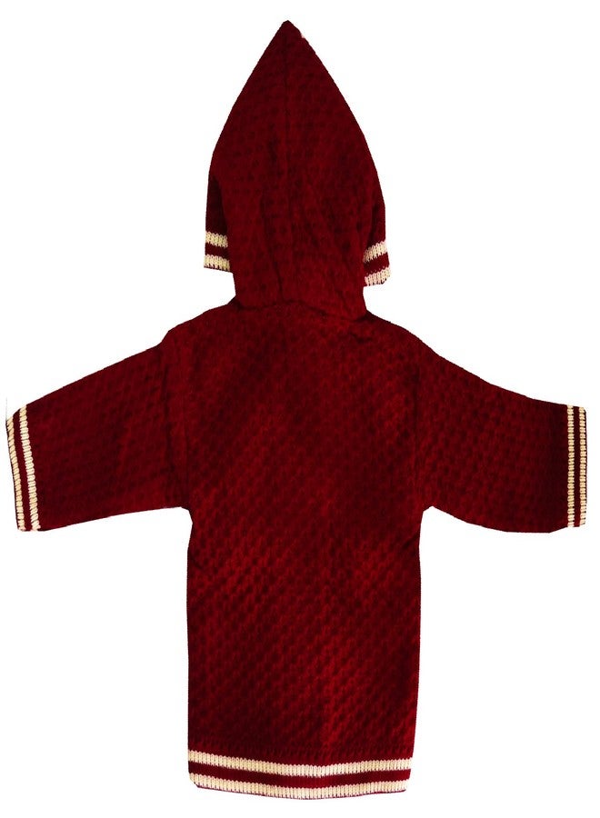 little PANDA Baby Sweater Unisex Woollen Knitted Printed Hooded Sweater with Pyjama and Booties Set Woollen Sweater Born Baby (0-3 Months, Maroon) - Image 5