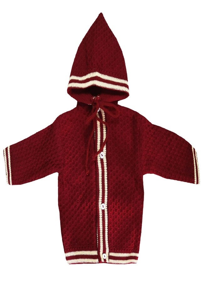little PANDA Baby Sweater Unisex Woollen Knitted Printed Hooded Sweater with Pyjama and Booties Set Woollen Sweater Born Baby (0-3 Months, Maroon) - Image 4