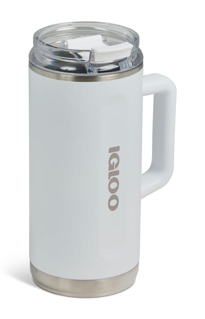 Igloo, 36 oz Tumbler with Handle, Reusable Travel Mug, Stainless Steel Insulated Hydration Cup for Hot & Cold Beverages, White - Image 1