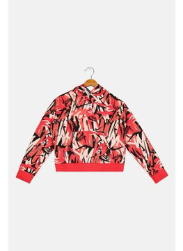 Nike 3Brand by Russell Wilson Kids Girl Hooded Neck Long Sleeve Sweatshirt, Red  - Image 1