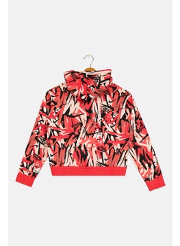 Nike 3Brand by Russell Wilson Kids Girl Hooded Neck Long Sleeve Sweatshirt, Red  - Image 2