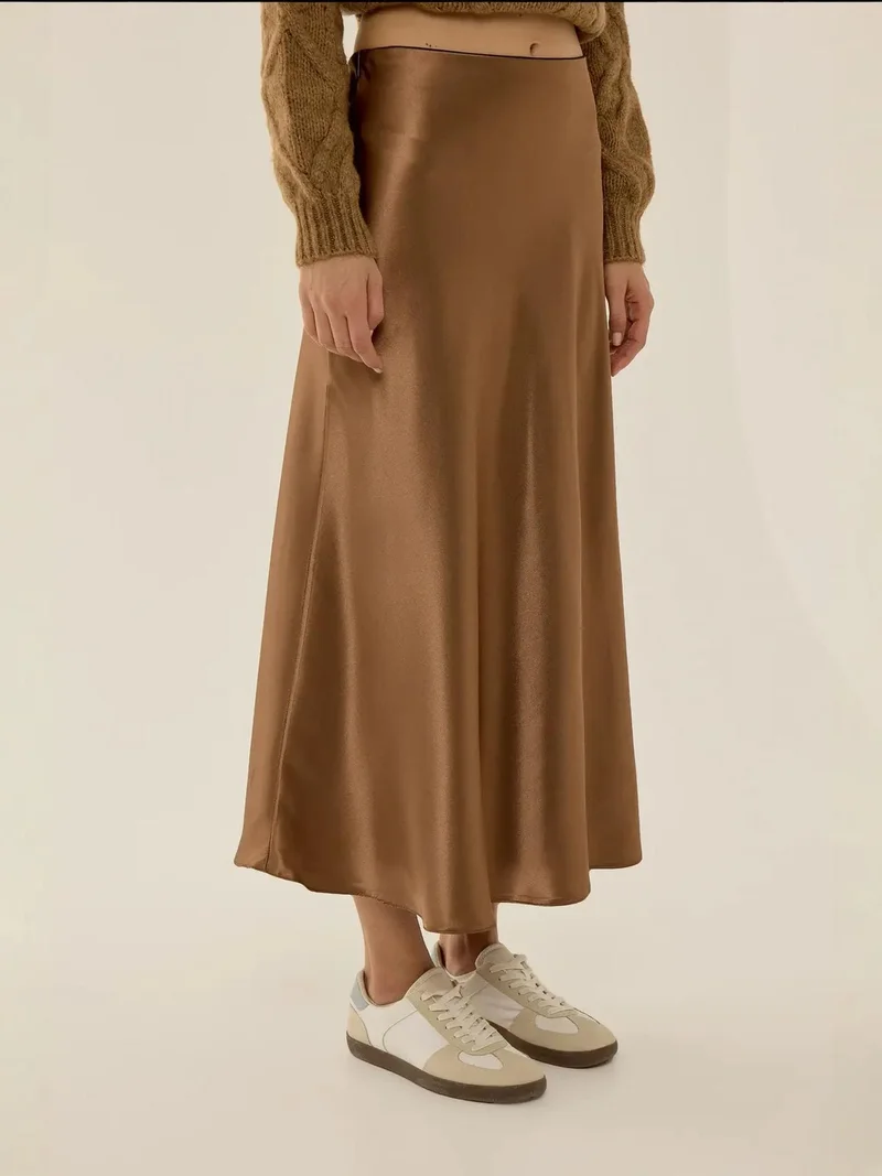 HICCUP High-Waist Satin Midi Skirt