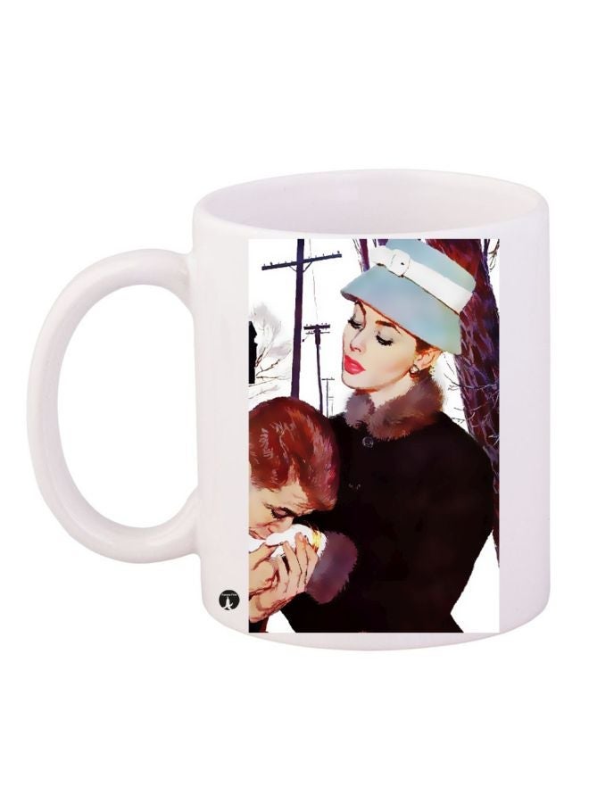 RYN Women Printed Coffee Mug White/Black/Brown 11ounce