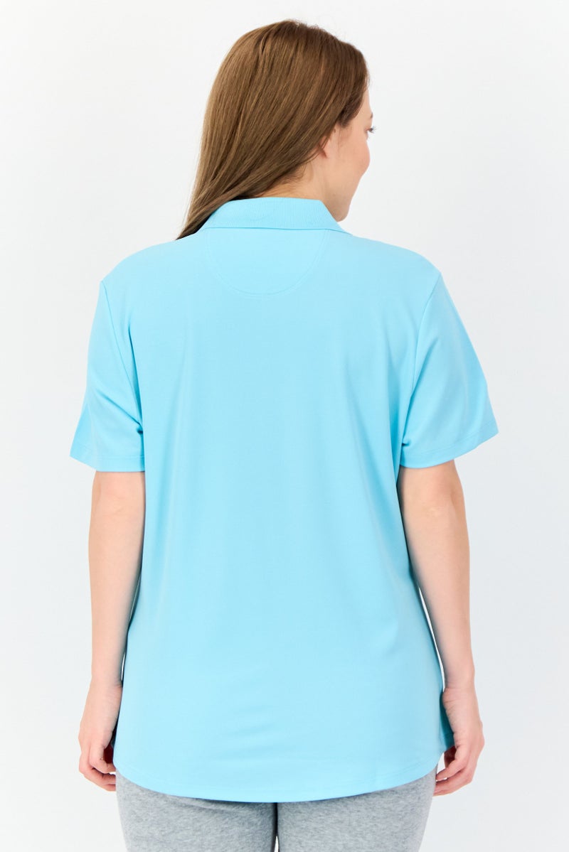 Greg Norman Women Sportswear Fit Solid Short Sleeve Outdoor Polo Shirt, Light Blue  - Image 3
