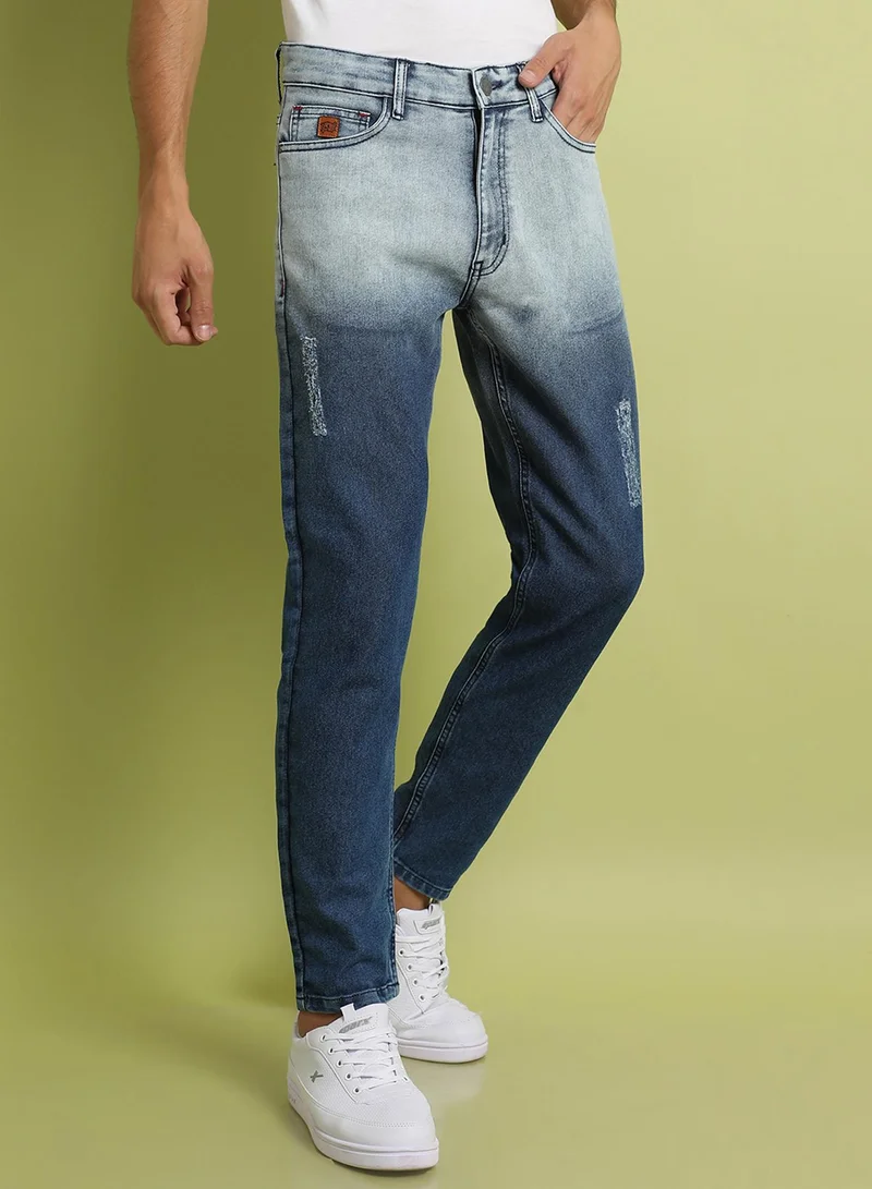 Campus Sutra Campus Sutra Men's Blue Contrast Ombre Denim Jeans For Everyday Wear | Medium-Wash |  Button Closure | Regular Fit | Denim Jeans Crafted With Comfort Fit For Everyday Wear