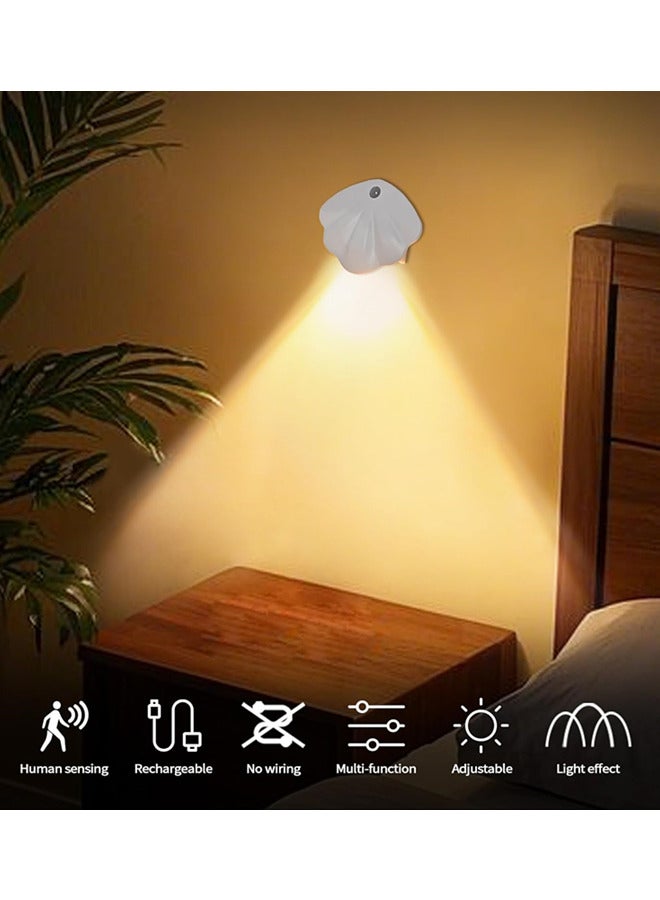 Motion Sensor Night Wall Lighting, Rechargeable Battery Operated Wall Lighting, Dimmable 3 Colors Temperature LED Shell Lamp, Wireless Magnetic Wall Light for Bedroom Staircase Hallway,White (1 Pack, White) - Image 4
