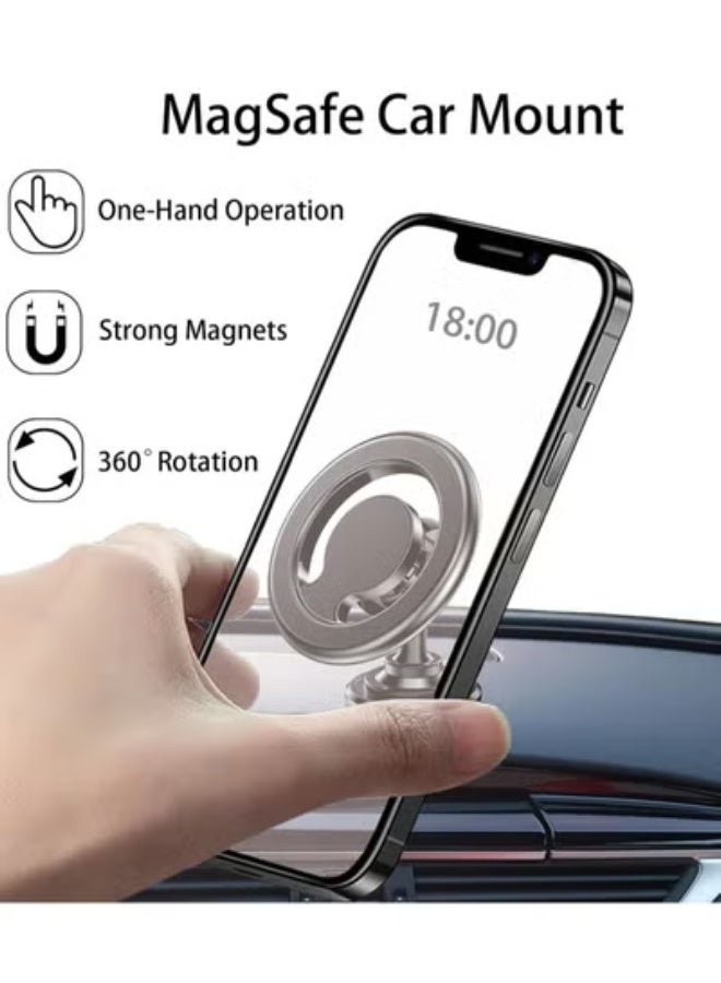 حامل هاتف سيارة مغناطيسي متوافق مع MagSafe، حامل عالمي لفتحات التهوية، دوار 360 درجة بقوة امتصاص عالية، يأتي مع حلقتين معدنتين مجانًا لجميع هواتف الآيفون والأندرويد - Image 5