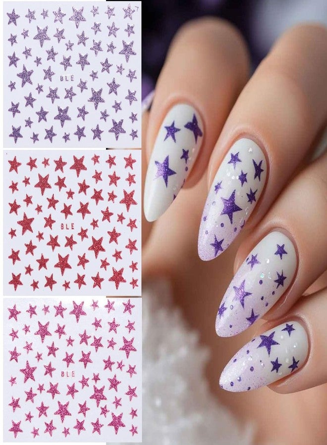 BYJKYEN Star Nail Art Stickers 3D Self-Adhesive Star Nail Decals Shiny Glitter Stars Nails Art Design Stickers Supplies 4th of July DIY Manicure Decoration Accessories for Independence Day Nails 14 Pcs - Image 2