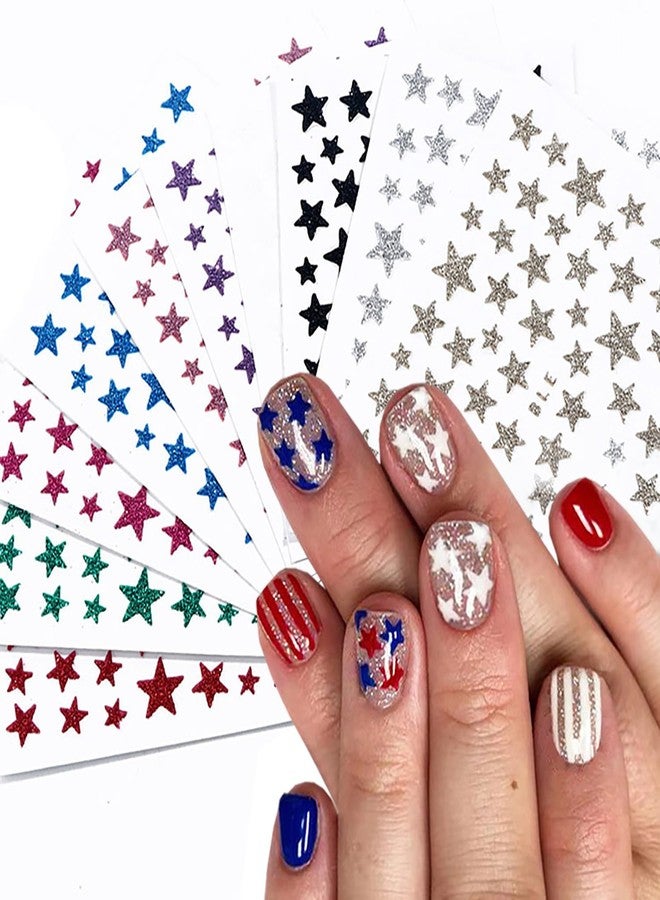 BYJKYEN Star Nail Art Stickers 3D Self-Adhesive Star Nail Decals Shiny Glitter Stars Nails Art Design Stickers Supplies 4th of July DIY Manicure Decoration Accessories for Independence Day Nails 14 Pcs - Image 1