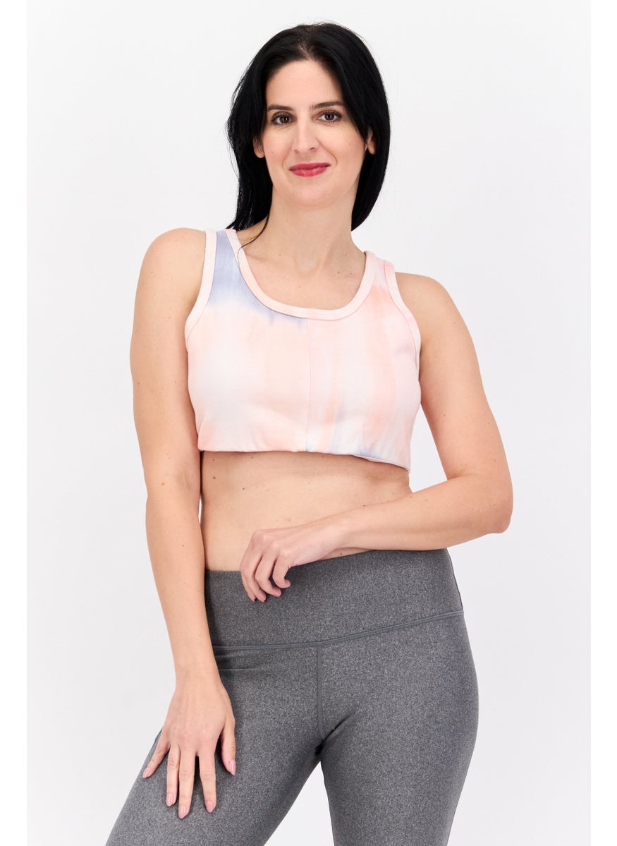 LOST INK Women Scoop Neck Sleeveless Tie Dye Crop Top, Light Pink Combo  - Image 1