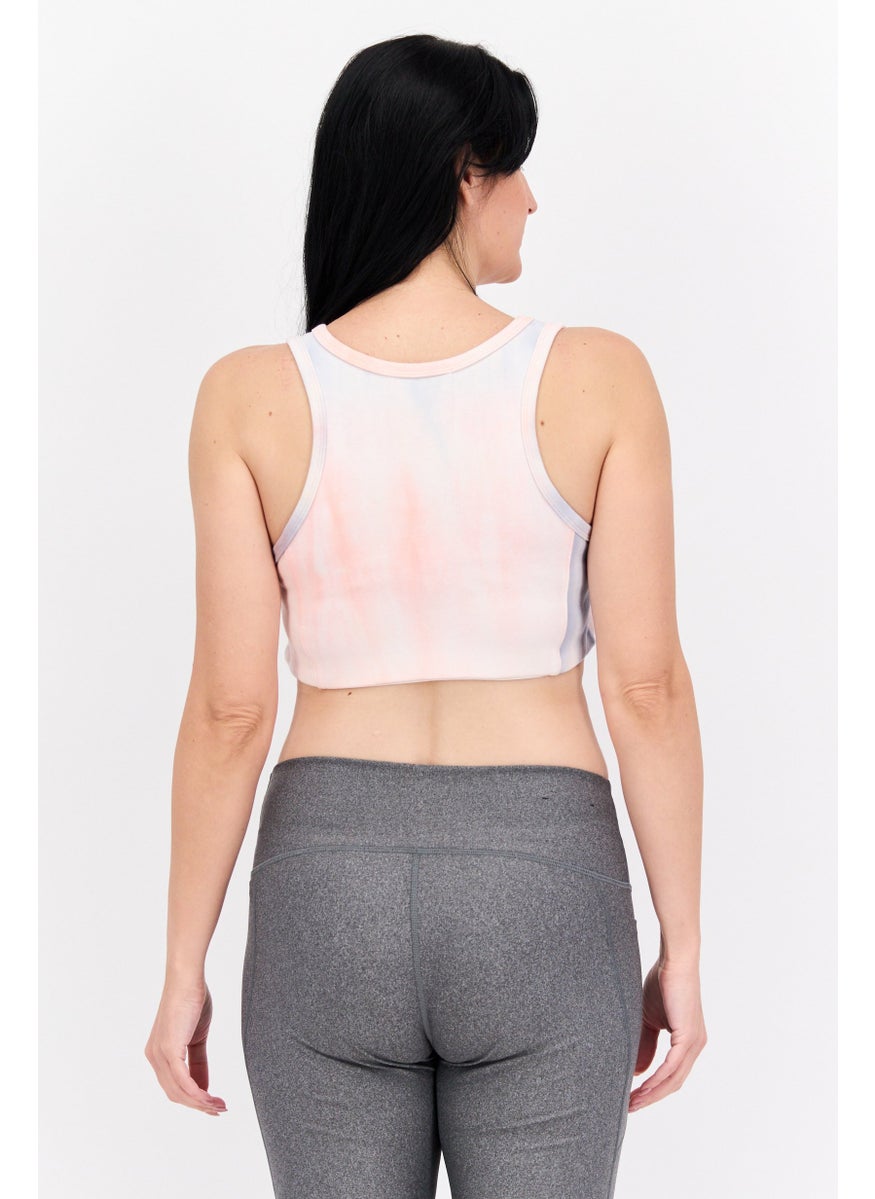 LOST INK Women Scoop Neck Sleeveless Tie Dye Crop Top, Light Pink Combo  - Image 3
