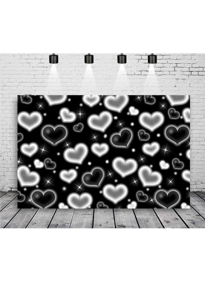 LYCGS - 8X6Ft Black Heart Photo Backdrop 90S Backdrops For Photoshoot Valentine'S Day Backdrop Women Men Happy Birthday Photography Background Banner Photo Booth Studio Props X14 - Image 1