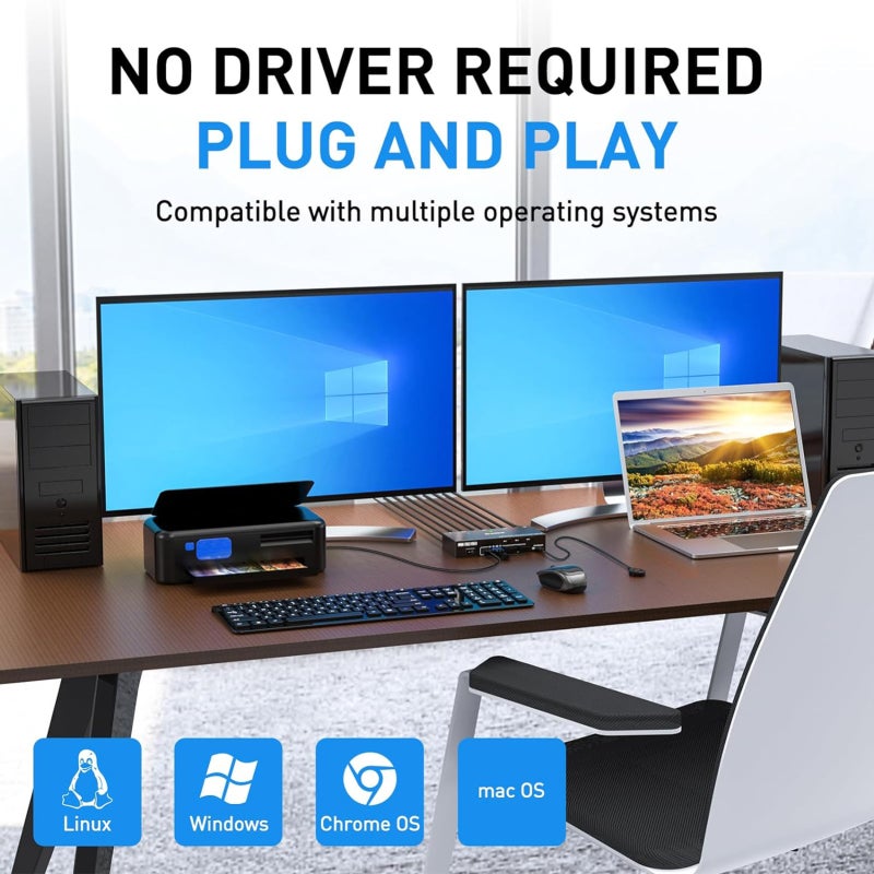 مفتاح KVM للشاشتين USB 3.0 متوافق مع HDMI، مفتاح KVM لشاشتين و3 أجهزة كمبيوتر بدقة 4K@60Hz و2K@144Hz، مزود بمحاكي EDID، مفتاح KVM للشاشتين مع 4 منافذ USB 3.0، يشمل جهاز تحكم عن بعد سلكي وكابلات - Image 5