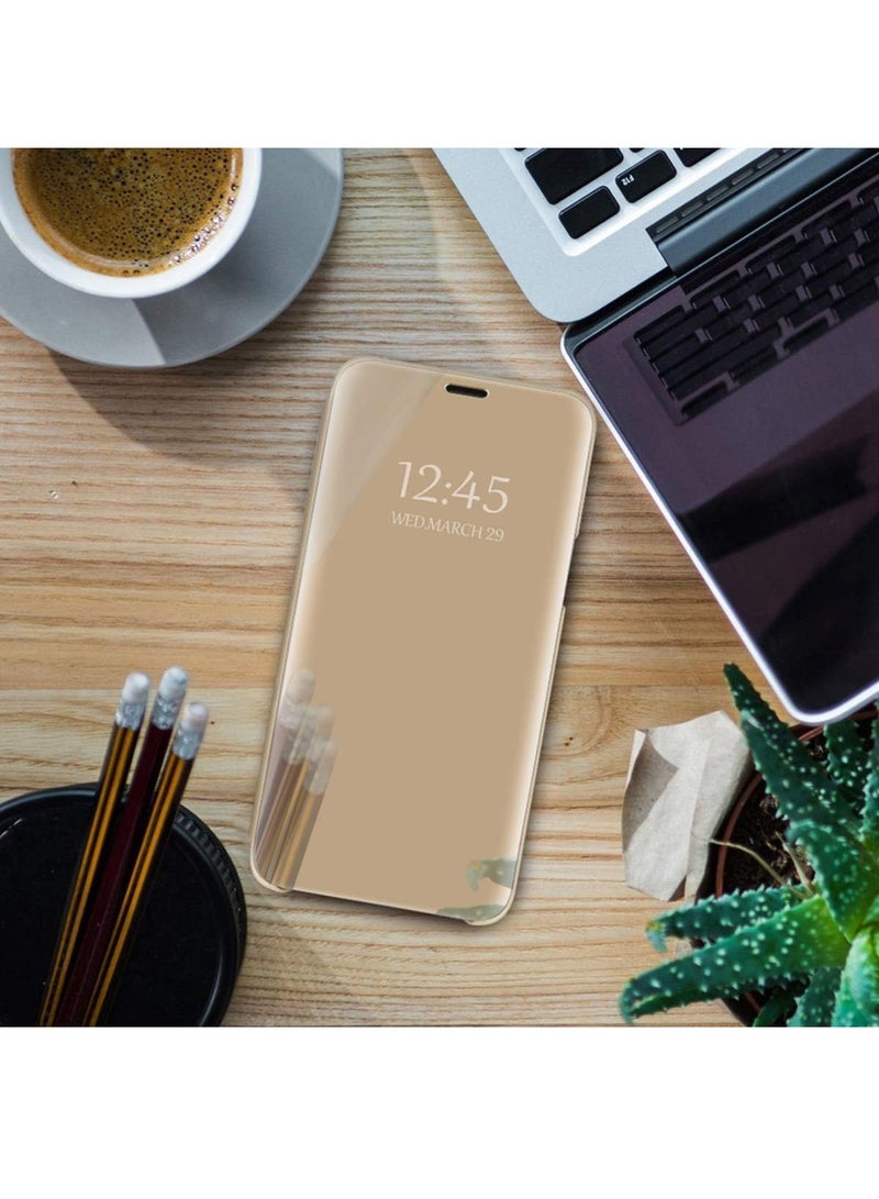 أداندو متوافق مع حافظة سامسونج جالاكسي S26 الترا ميرور، غطاء قلاب مرآة S-View مطلي بالكهرباء مع مسند، غطاء واقٍ من جلد البولي كربونات مضاد للخدش للنساء (ذهبي) - Image 4