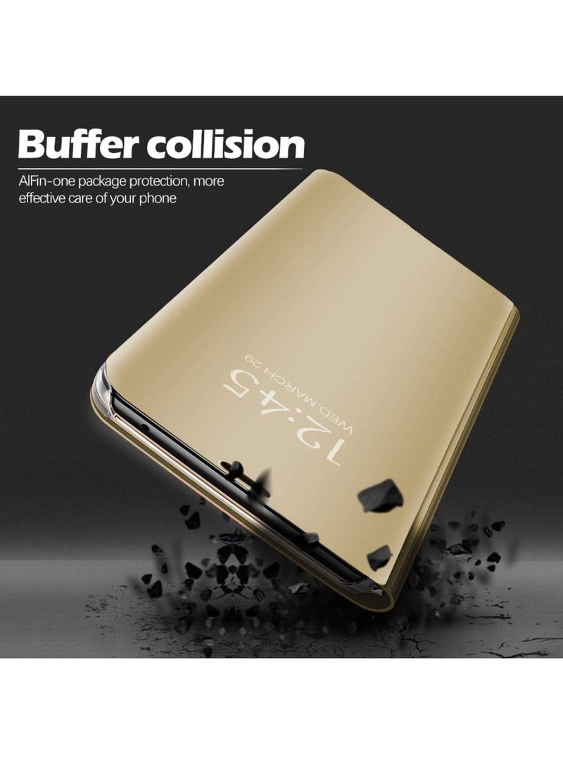 أداندو متوافق مع حافظة سامسونج جالاكسي S26 الترا ميرور، غطاء قلاب مرآة S-View مطلي بالكهرباء مع مسند، غطاء واقٍ من جلد البولي كربونات مضاد للخدش للنساء (ذهبي) - Image 3