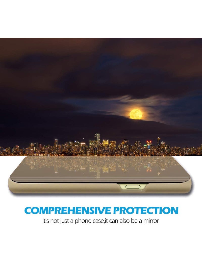 أداندو متوافق مع حافظة سامسونج جالاكسي S26 الترا ميرور، غطاء قلاب مرآة S-View مطلي بالكهرباء مع مسند، غطاء واقٍ من جلد البولي كربونات مضاد للخدش للنساء (ذهبي) - Image 2