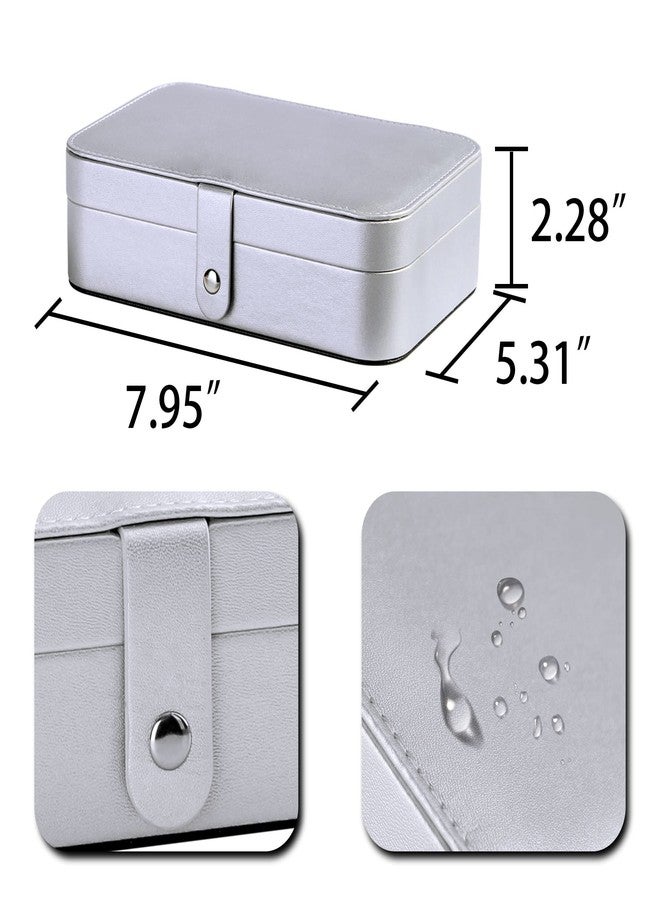 Kendal Travel Jewelry Box, Small Portable Jewelry Organizer Case for Women, Earing Organizer, Leather Portable Jewelry Storage Boxes for Rings Earrings Necklaces Bracelets (Pearlize Silver) - Image 3