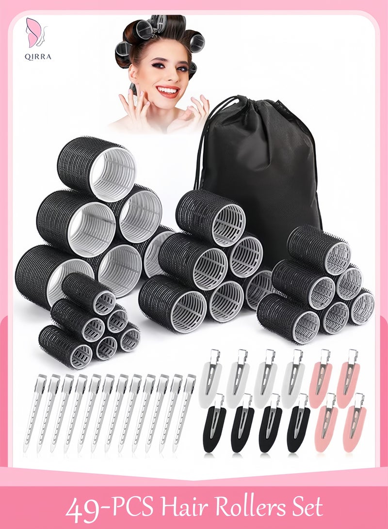 قِيرّا 49 قطعة من بكرات تجعيد الشعر مع مشابك – بكرات ذاتية الالتصاق بأربعة مقاسات مع مشابك بدون حرارة لتصفيف الشعر - Image 1