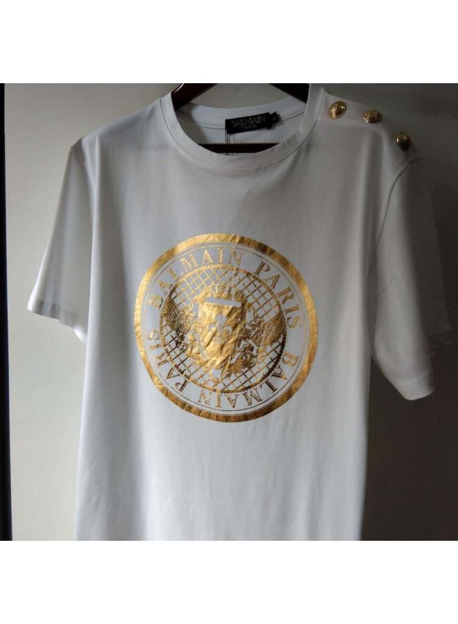 تي شيرت بولو قصير الأكمام بلمسة برونزية مع مشبك فضي 22s