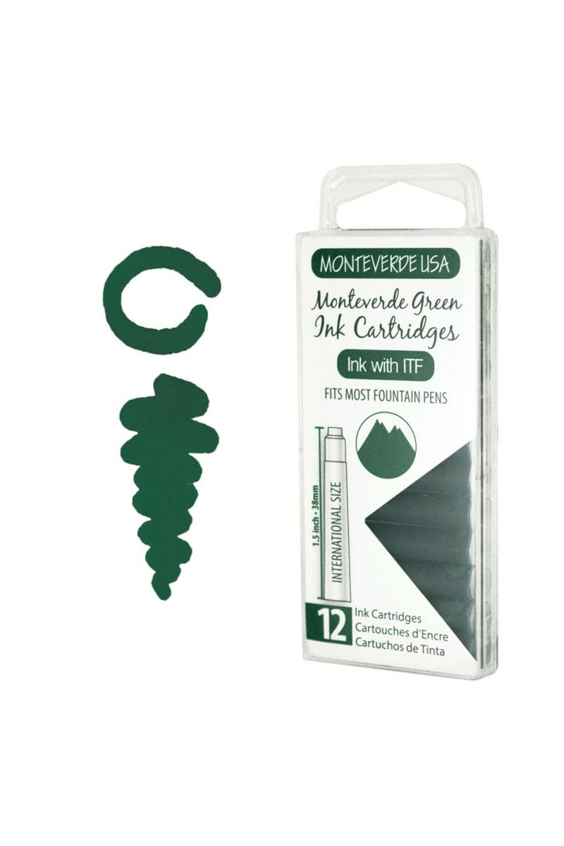 Monteverde USA International Standard Ink Cartridges - Monteverde Green - Fresh and Natural Writing Ink, Compatible with Most Fountain Pens, 12-Pack Box - Image 2