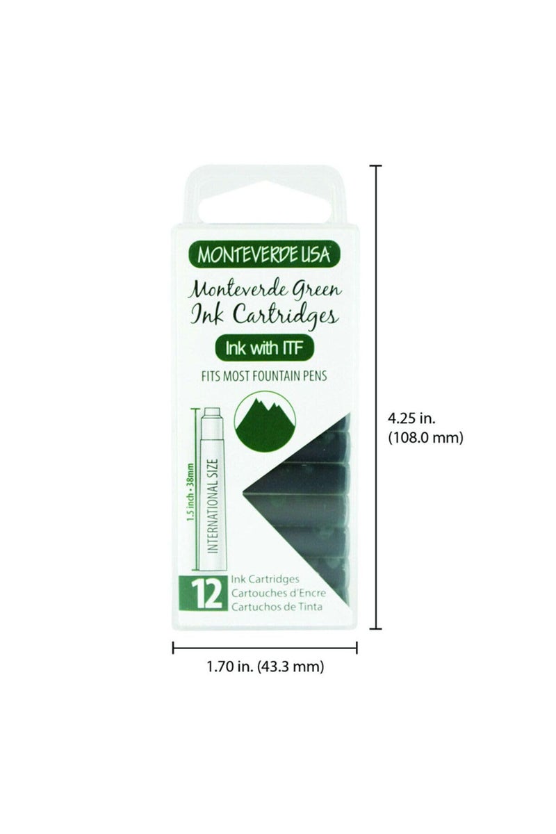 Monteverde USA International Standard Ink Cartridges - Monteverde Green - Fresh and Natural Writing Ink, Compatible with Most Fountain Pens, 12-Pack Box - Image 5