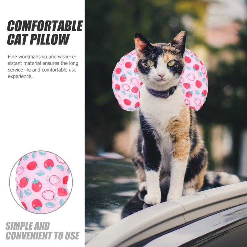Pink Strawberry Design U Shaped Cat Pillow Soft Breathable Pet Neck Cushion - Image 4