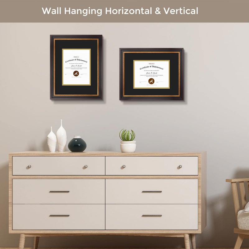 Golden State Art, 11x14 Document Frame for 7x9 Photos Diploma/Certificate, Wall Hang Frame, Black Gold & Burgundy Color, Includes Black Over Gold Double Mat and Real Glass (1-Pack) - Image 4