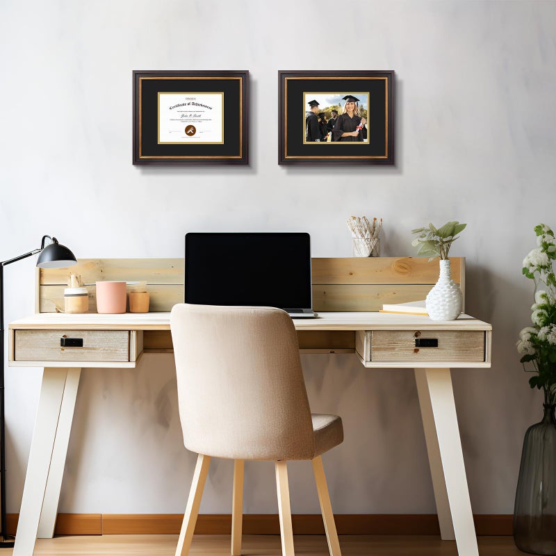 Golden State Art, 11x14 Document Frame for 7x9 Photos Diploma/Certificate, Wall Hang Frame, Black Gold & Burgundy Color, Includes Black Over Gold Double Mat and Real Glass (1-Pack) - Image 2