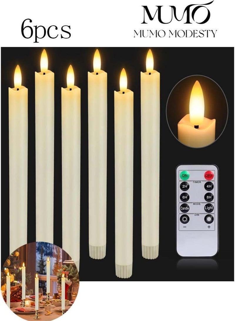 MUMO Flameless Taper LED Candles Light With Remote Control Battery Operated Led Warm 3D Wick Light Window Candles (Pack of 6) - Image 1