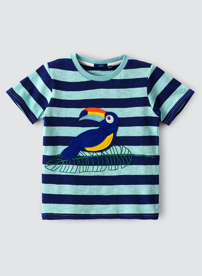 JAM Round Neck Stripes Knit T-Shirt With Patch At Front - Image 1