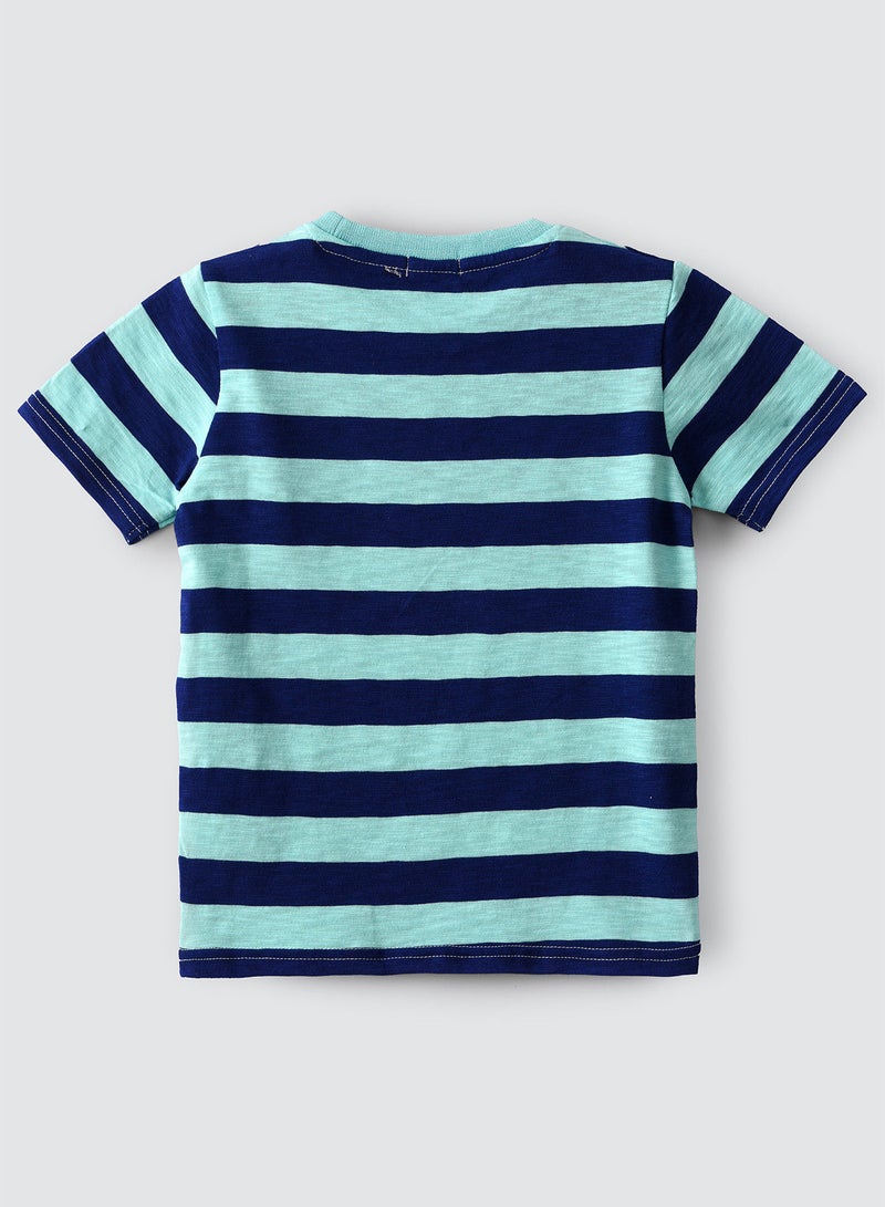 JAM Round Neck Stripes Knit T-Shirt With Patch At Front - Image 2