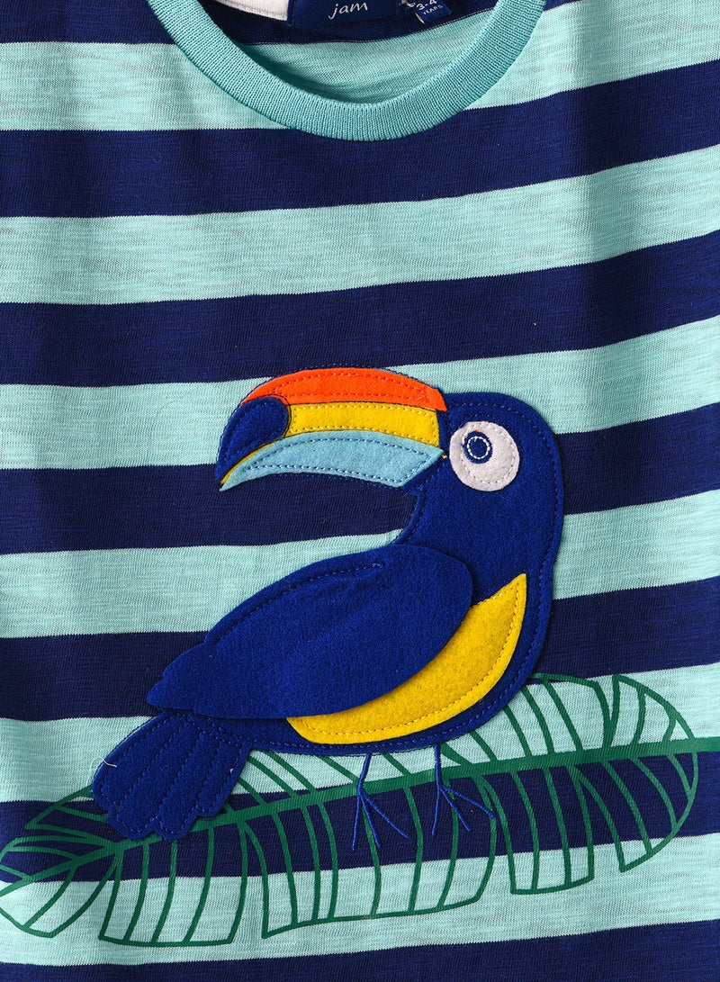 JAM Round Neck Stripes Knit T-Shirt With Patch At Front - Image 3