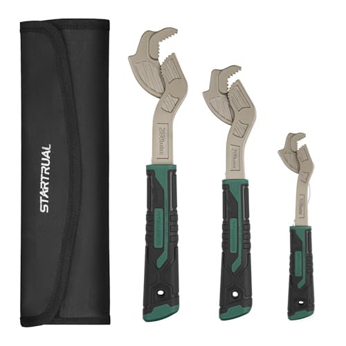 STARTRUAL 6” 8” 10” Self Adjustable Pipe Wrench Set, Chrome Vanadium Steel, Plumbers Wrench, Pipe Vise Wrench with Self Locking Function for 9/32”-1 3/8” (7-35mm) pipes and nuts - Image 5