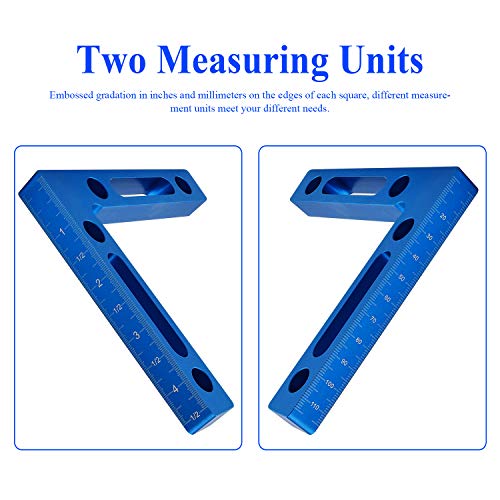 Mocoum Aluminium Alloy 90 Degree Positioning Squares 4.7" x 4.7"(12x12cm) Right Angle Clamps Woodworking Carpenter Tool Corner Clamping Square for Picture Frame Box Cabinets Drawers (Blue, 2pcs) - Image 2