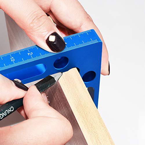 Mocoum Aluminium Alloy 90 Degree Positioning Squares 4.7" x 4.7"(12x12cm) Right Angle Clamps Woodworking Carpenter Tool Corner Clamping Square for Picture Frame Box Cabinets Drawers (Blue, 2pcs) - Image 4