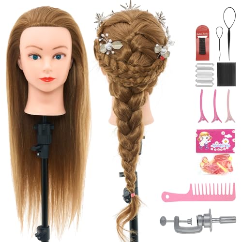 Neverland Beauty & Health 28Inch 80 Real Hair Mannequin Head Cosmetology Mannequin Head with Hair for Braiding Curling Cuting Table Clamp Styling SetBlonde - Image 1