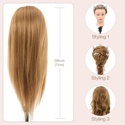 Neverland Beauty & Health 28Inch 80 Real Hair Mannequin Head Cosmetology Mannequin Head with Hair for Braiding Curling Cuting Table Clamp Styling SetBlonde - Image 3