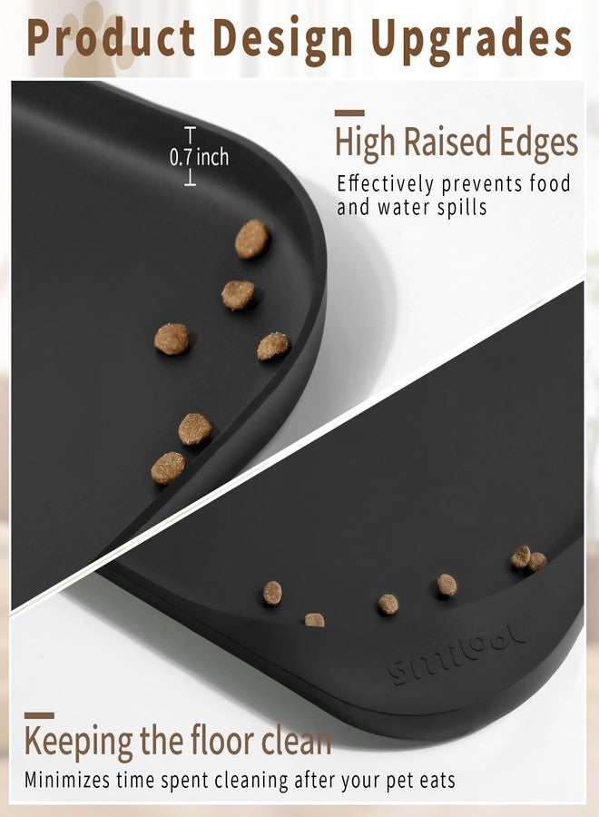 SMILOOL Silicone Pet Feeding Mat with Raised Edge & Residue Collection Pocket for Food and Water, Dog Bowl Mats, Cat Bowls Placemat with High Lip for Floor Waterproof, 19 x 12 x 0.7 Black - Image 3