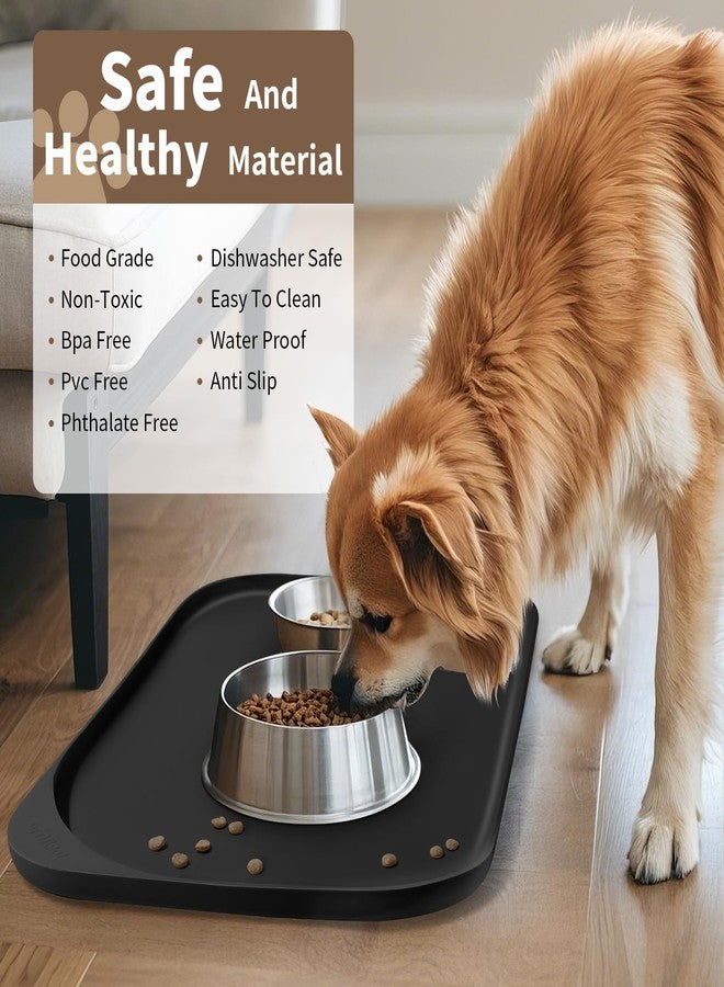 SMILOOL Silicone Pet Feeding Mat with Raised Edge & Residue Collection Pocket for Food and Water, Dog Bowl Mats, Cat Bowls Placemat with High Lip for Floor Waterproof, 19 x 12 x 0.7 Black - Image 5